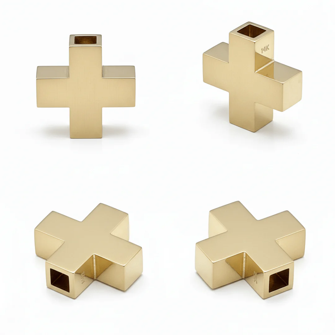 14k Gold Greek Matte Finish Cross Pendant 0.6" X 0.6" X 0.2" - Image 3