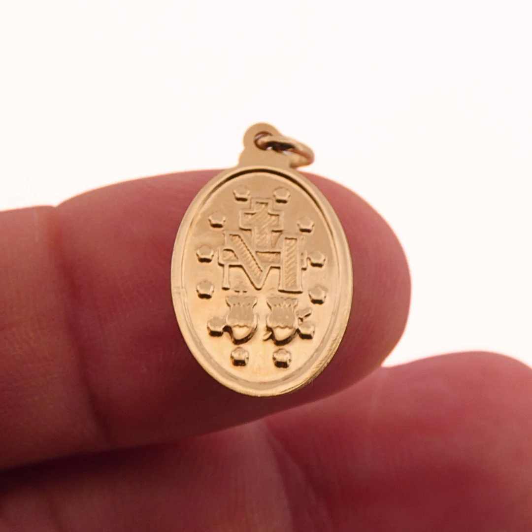 14k Gold Miraculous Medal Oval Pendant 0.5" X 0.8" - Image 4