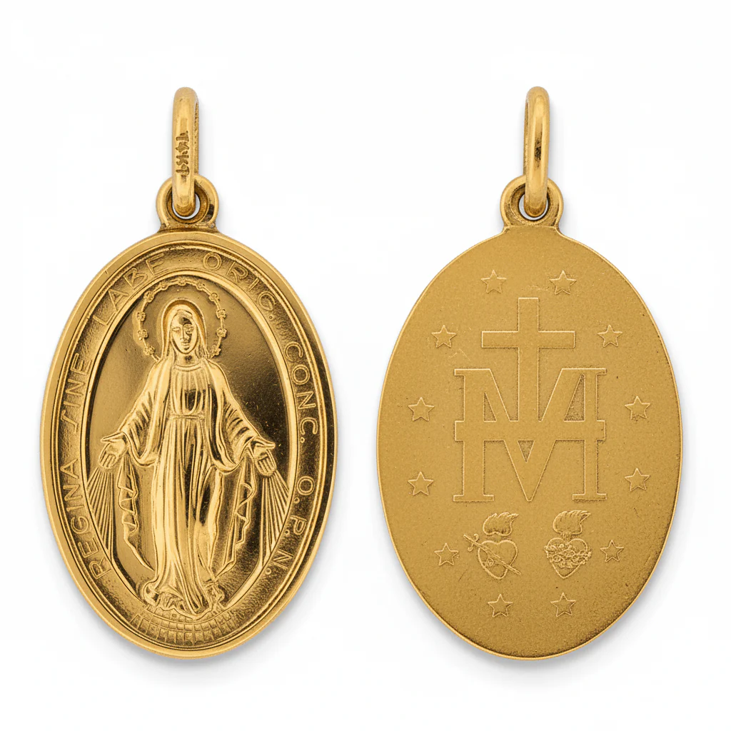 14K Gold Miraculous Medal Pendant — Large (1” × 0.6”) - Image 3