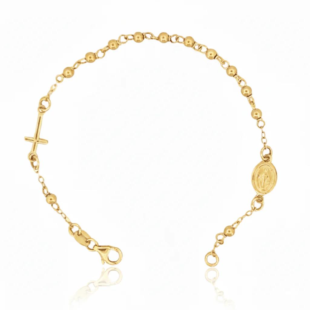 14K Gold Miraculous Medal Rosary Bracelet (7”) — Made in Italy