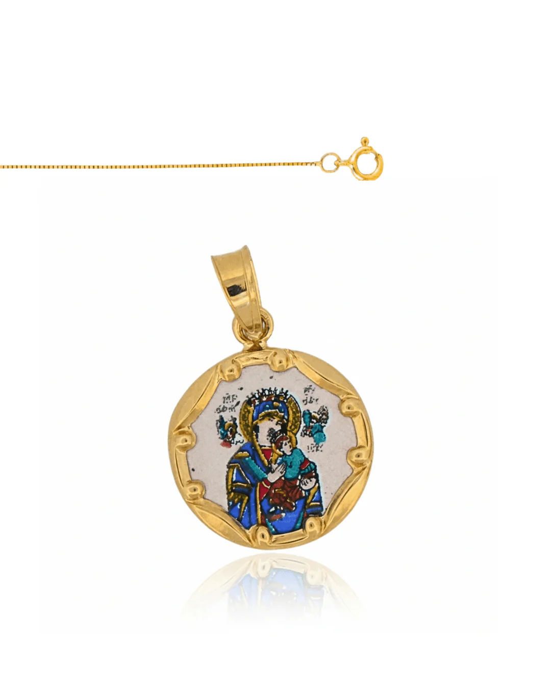 14K Gold & Hand-Painted Porcelain Our Lady of Perpetual Help Medal — Round (0.5”) - Image 5