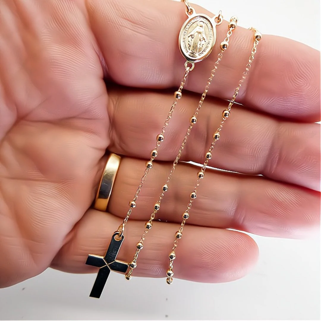 14K Gold Rosary Necklace (18”) — Made in Italy - Image 5
