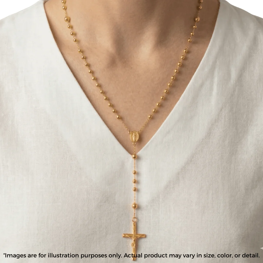 14K Gold Rosary Necklace with Miraculous Medal & Crucifix (18”) - Image 2