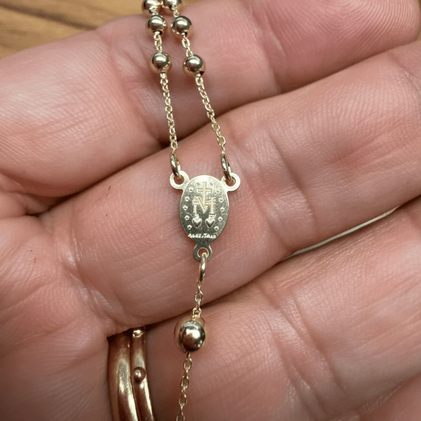 14K Gold Rosary Necklace with Miraculous Medal & Crucifix (18”) - Image 4