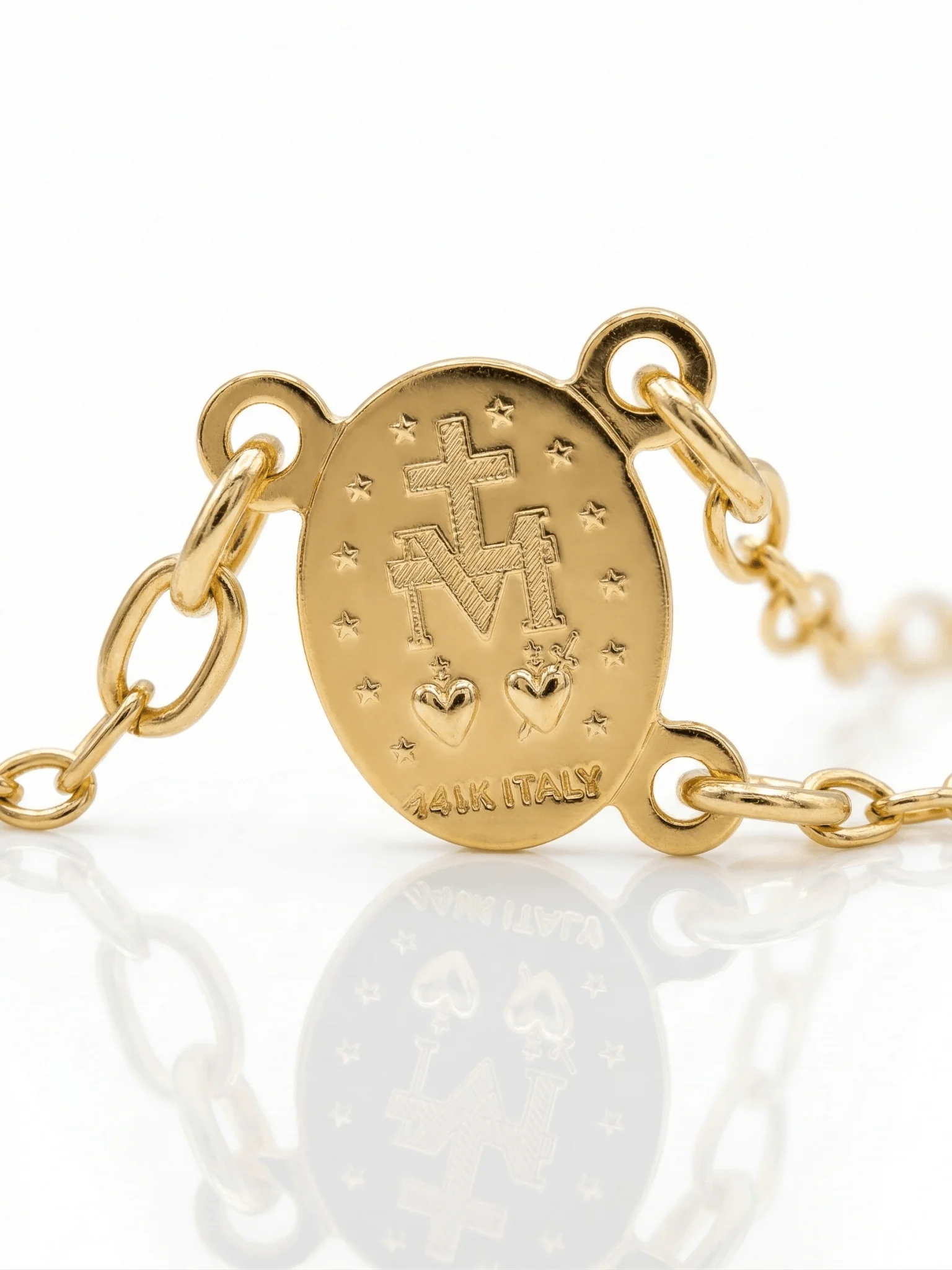 14K Gold Rosary Necklace with Miraculous Medal & Crucifix (18”) - Image 5