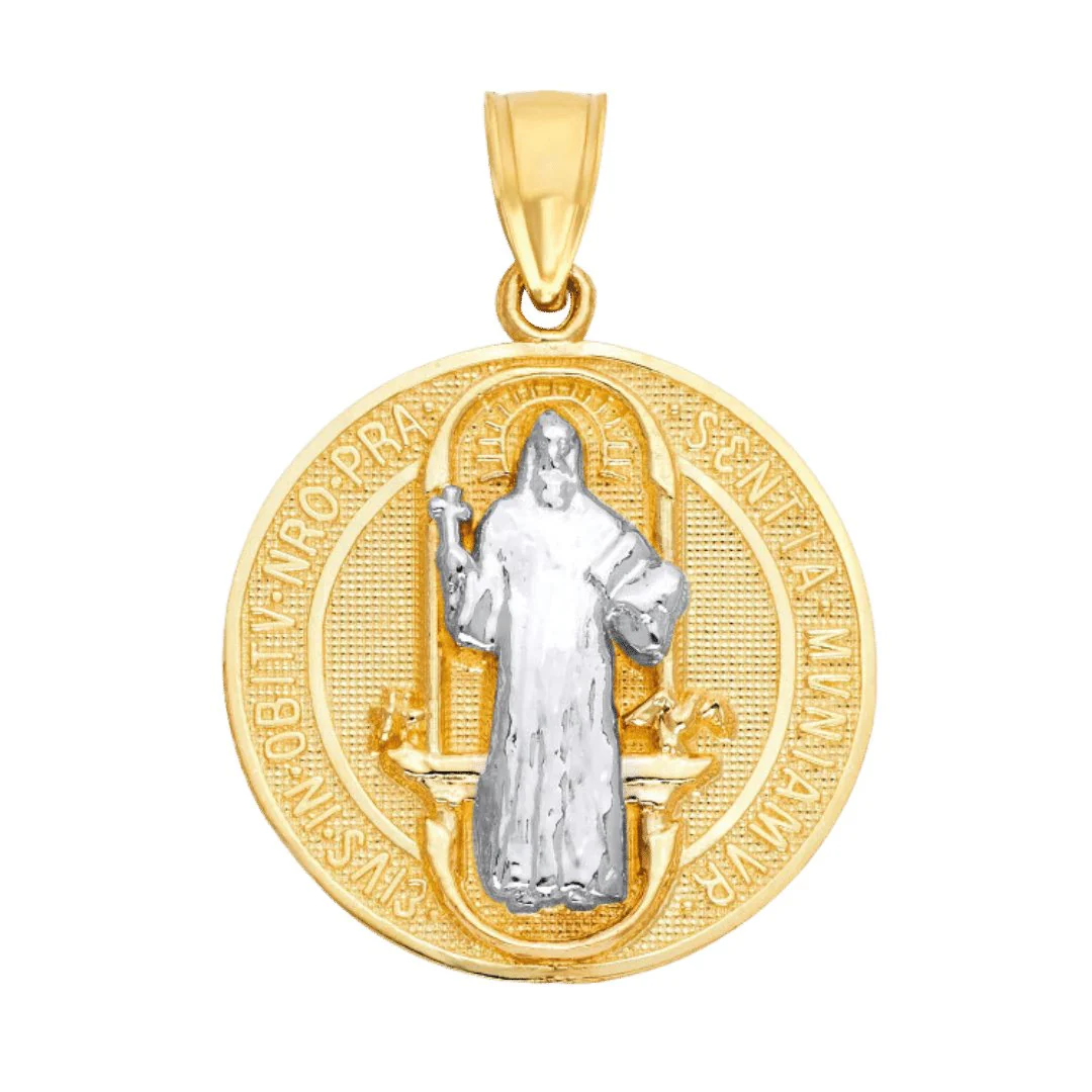 14K Gold Two-Tone Saint Benedict Medal Pendant — 0.5” - Image 3