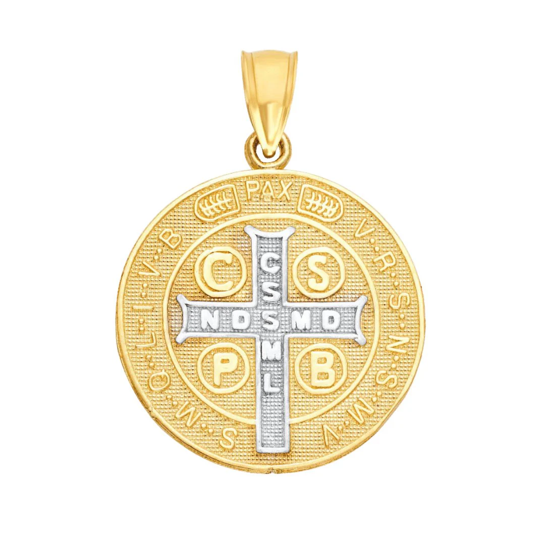 14K Gold Two-Tone Saint Benedict Medal Pendant — 0.5” - Image 4