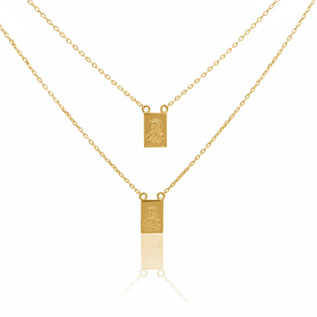 14K Gold Scapular Necklace — Sacred Heart & Our Lady of Mount Carmel (Small, 29.5”)