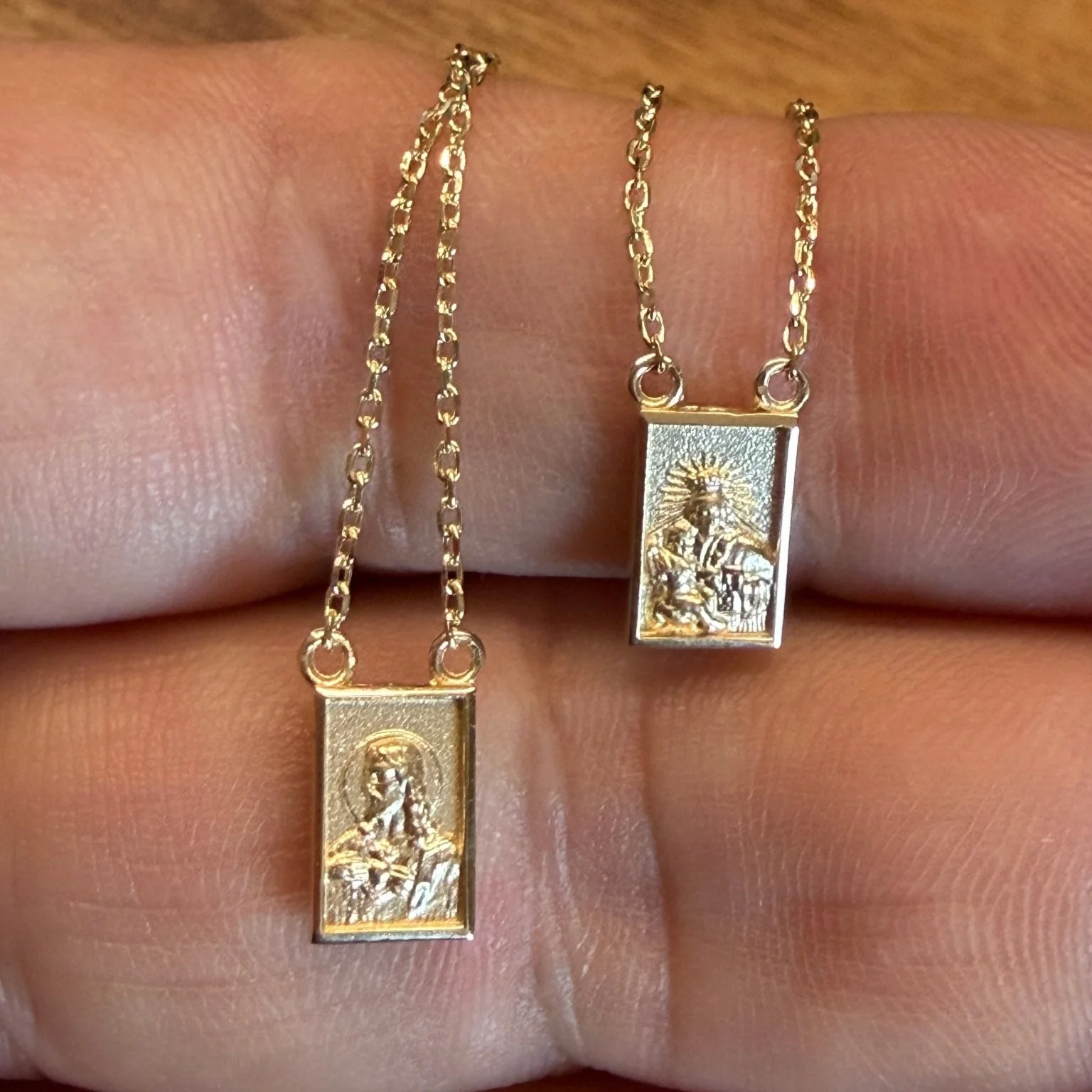 14K Gold Scapular Necklace — Sacred Heart & Our Lady of Mount Carmel (Small, 29.5”) - Image 2