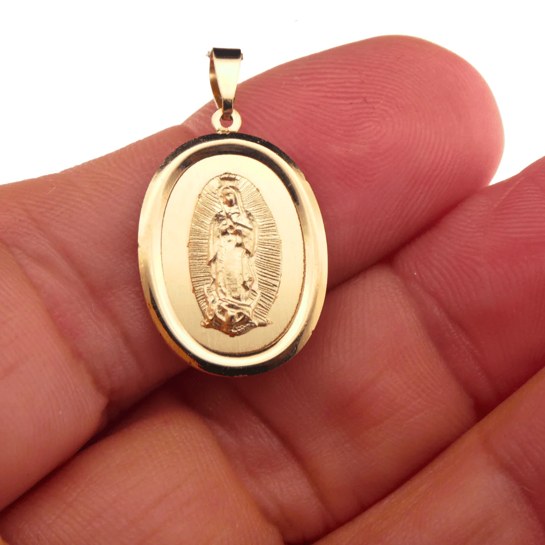 14K Gold Virgen de Guadalupe Oval Pendant — Italian Made (0.5” × 0.8”) - Image 3