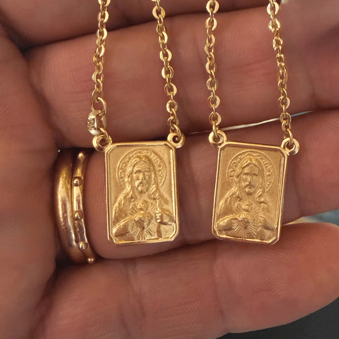 18K Gold Scapular Necklace — Sacred Heart & Our Lady of Mount Carmel (Classic, 24”) - Image 4