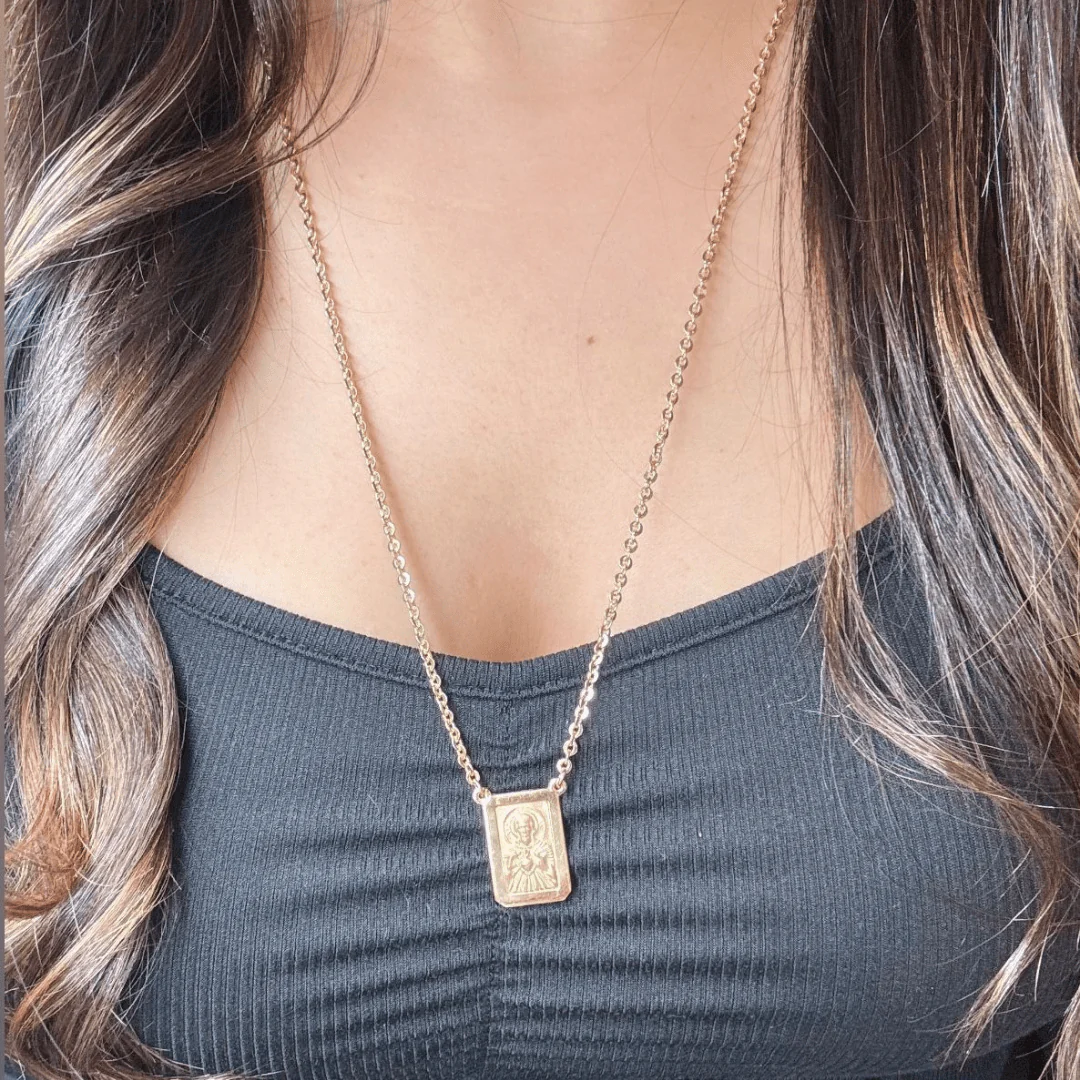 18K Gold Scapular Necklace — Sacred Heart & Our Lady of Mount Carmel (Large, 24”) - Image 2