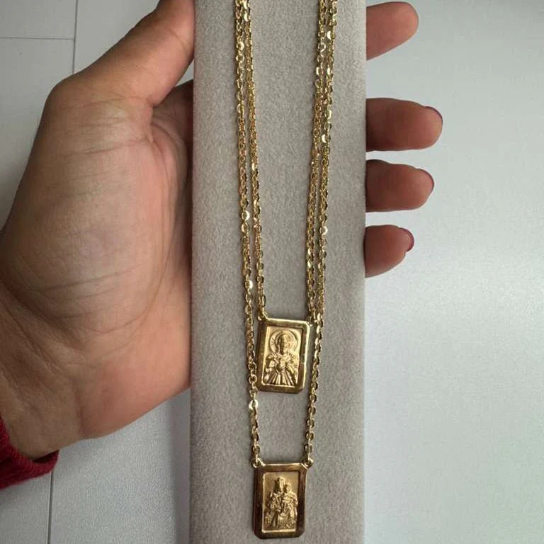 18K Gold Scapular Necklace — Sacred Heart & Our Lady of Mount Carmel (Large, 24”) - Image 4