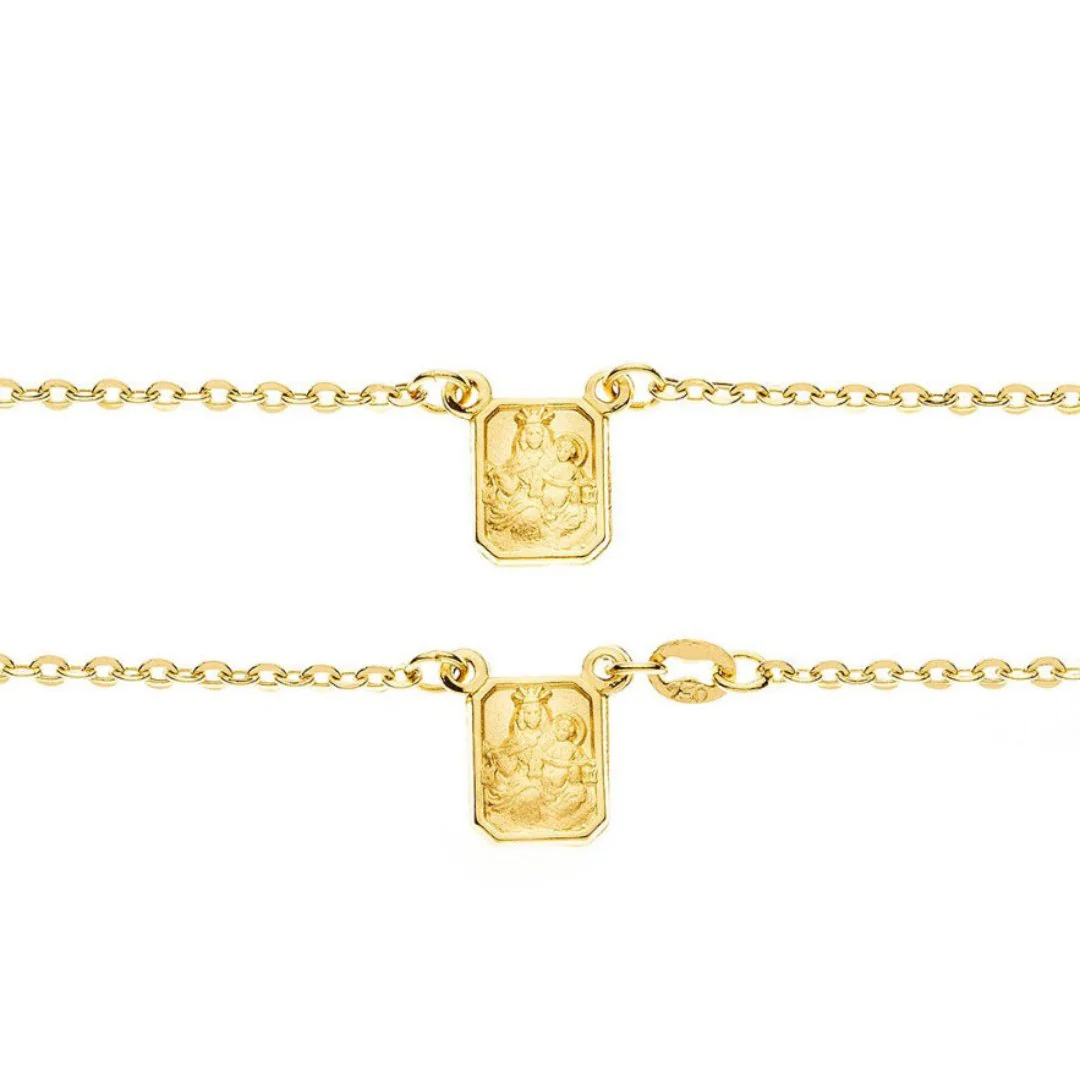 18K Gold Scapular Necklace — Sacred Heart & Our Lady of Mount Carmel (Small, 24”) - Image 5