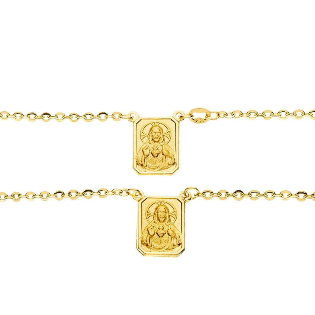 18K Gold Scapular Necklace — Sacred Heart & Our Lady of Mount Carmel (Small, 24”) - Image 6