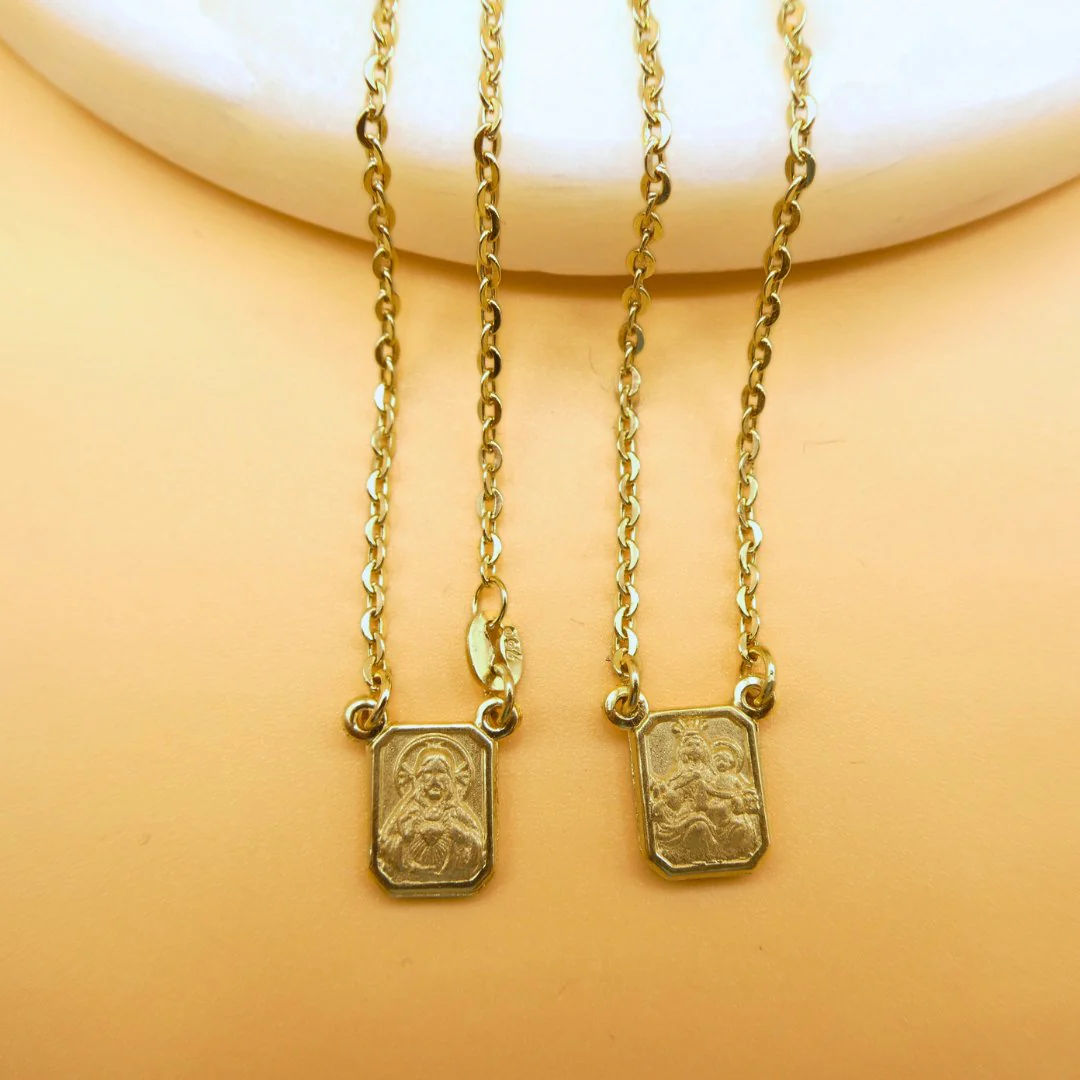 18K Gold Scapular Necklace — Sacred Heart & Our Lady of Mount Carmel (Small, 24”) - Image 7