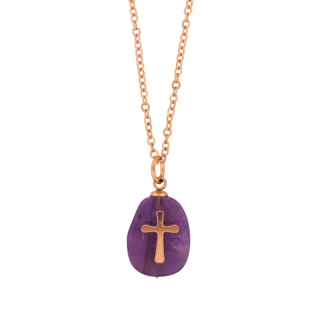 Amethyst Gold Cross Necklace 18-inch