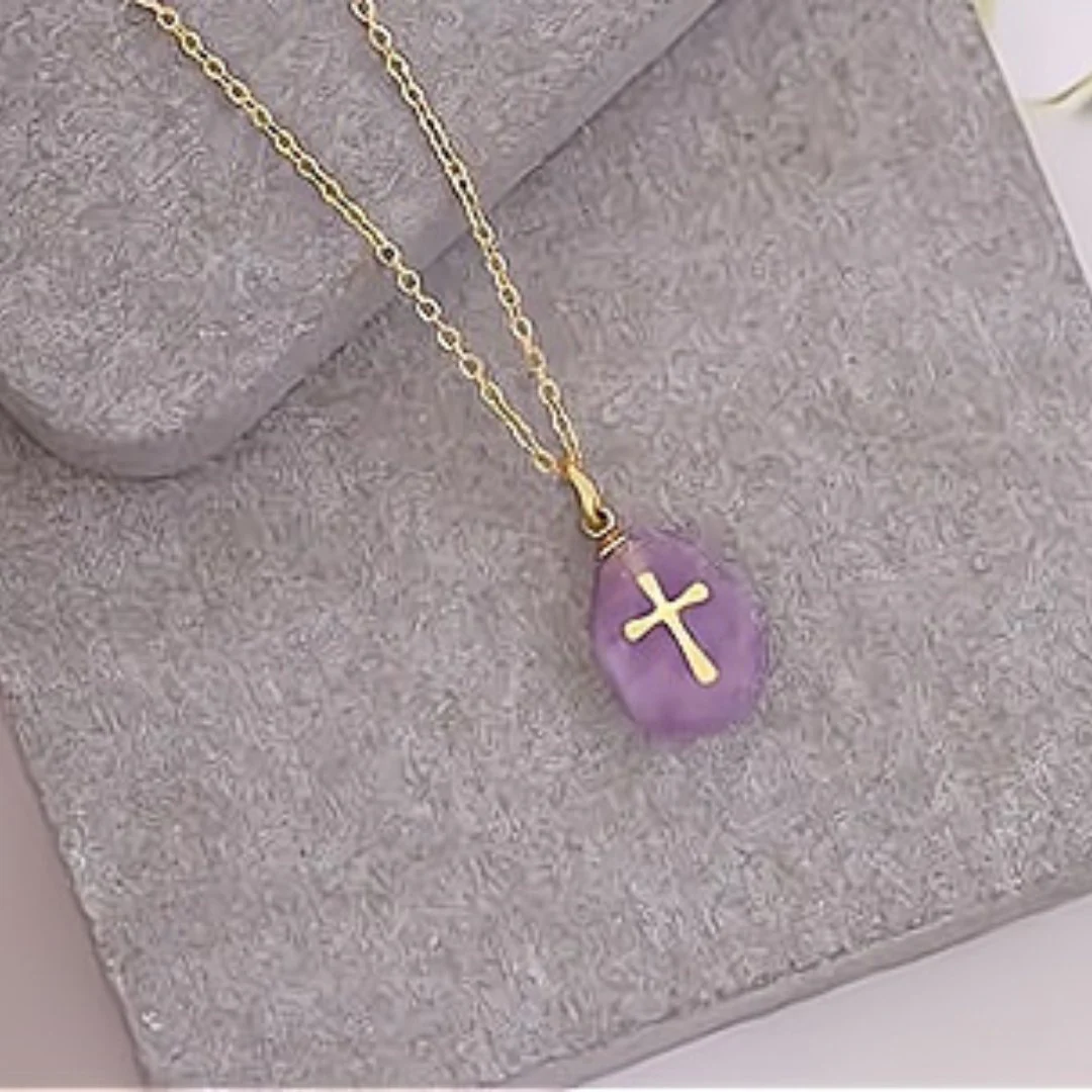 Amethyst Gold Cross Necklace 18-inch - Image 10
