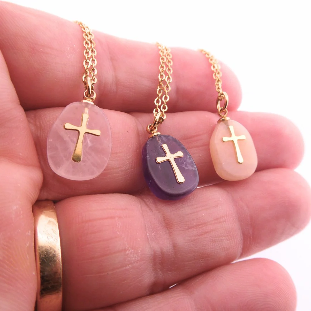 Amethyst Gold Cross Necklace 18-inch - Image 2