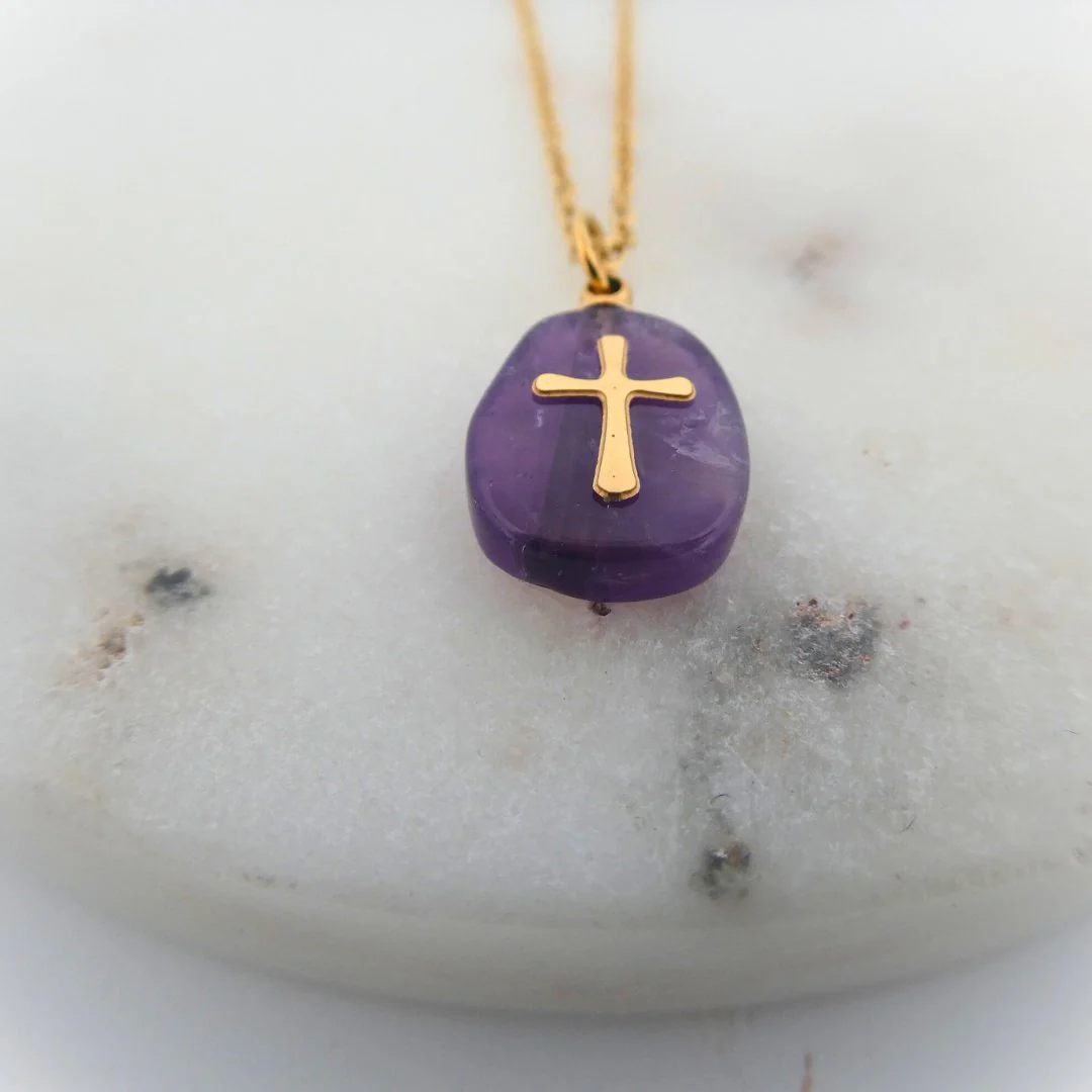 Amethyst Gold Cross Necklace 18-inch - Image 3
