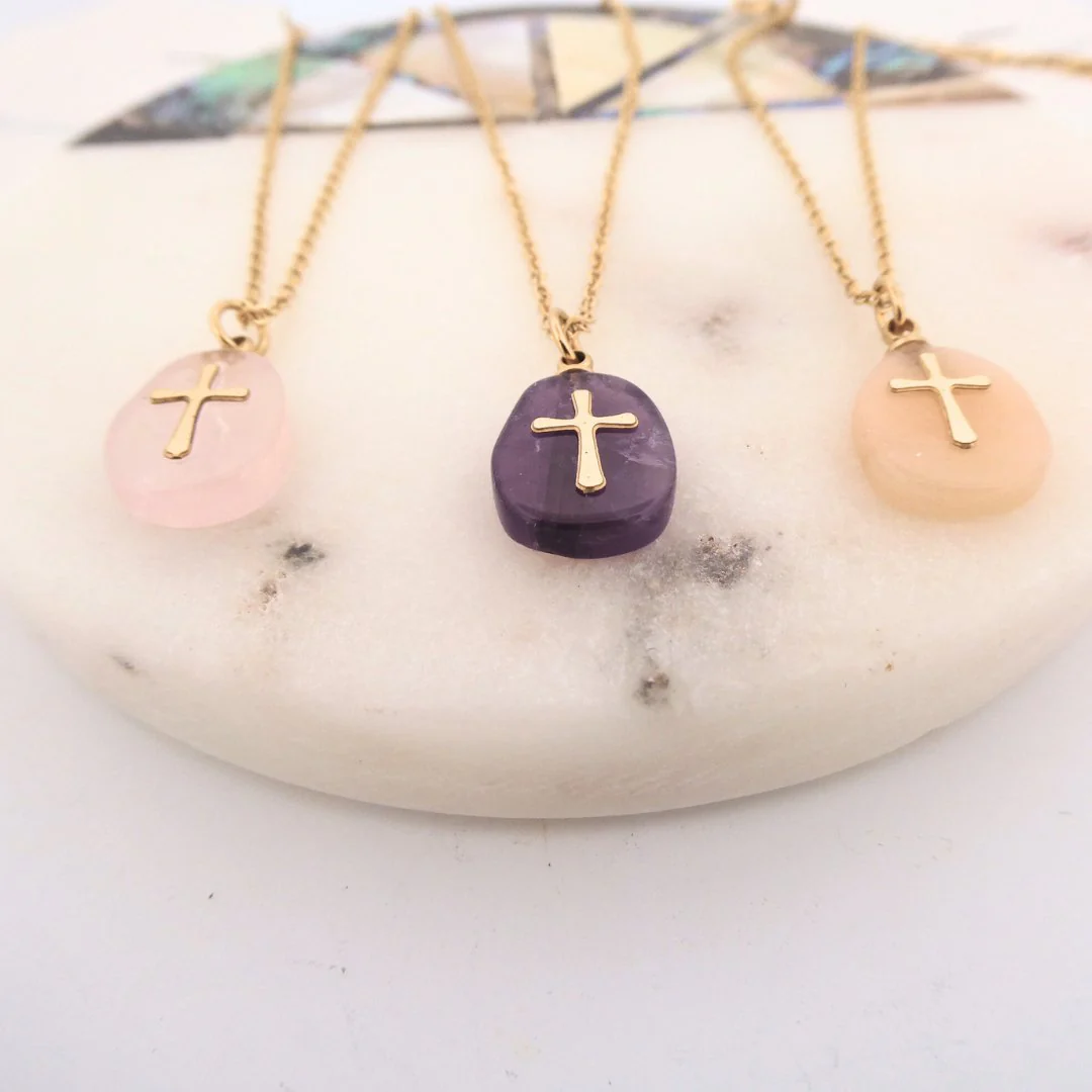 Amethyst Gold Cross Necklace 18-inch - Image 4