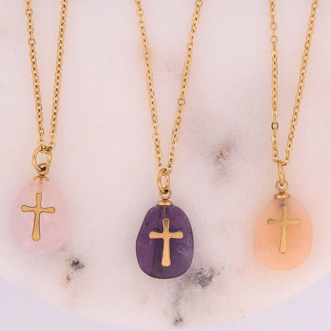 Amethyst Gold Cross Necklace 18-inch - Image 5