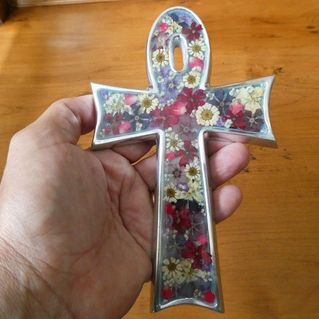Ankh Wall Cross w/ Pressed Flowers 7" - Image 3