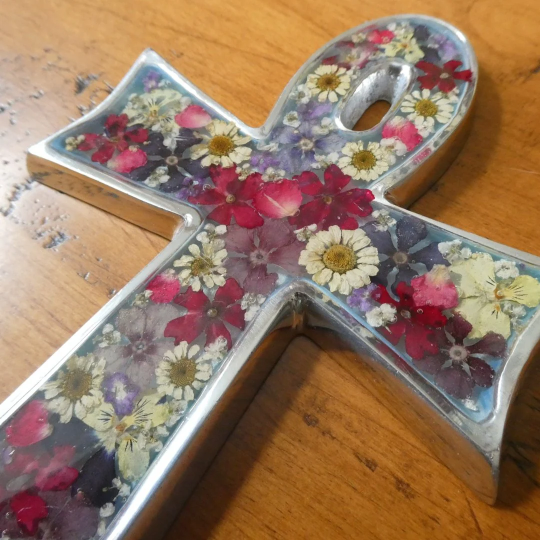 Ankh Wall Cross w/ Pressed Flowers 7" - Image 4