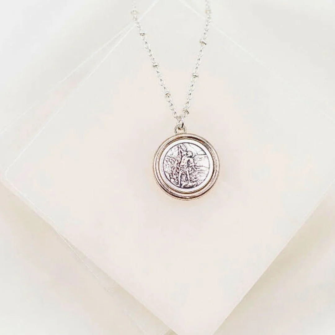 Silver-Plated Archangel Michael & Saint Christopher Protection Armor of Faith Necklace 26"+2 - Image 3
