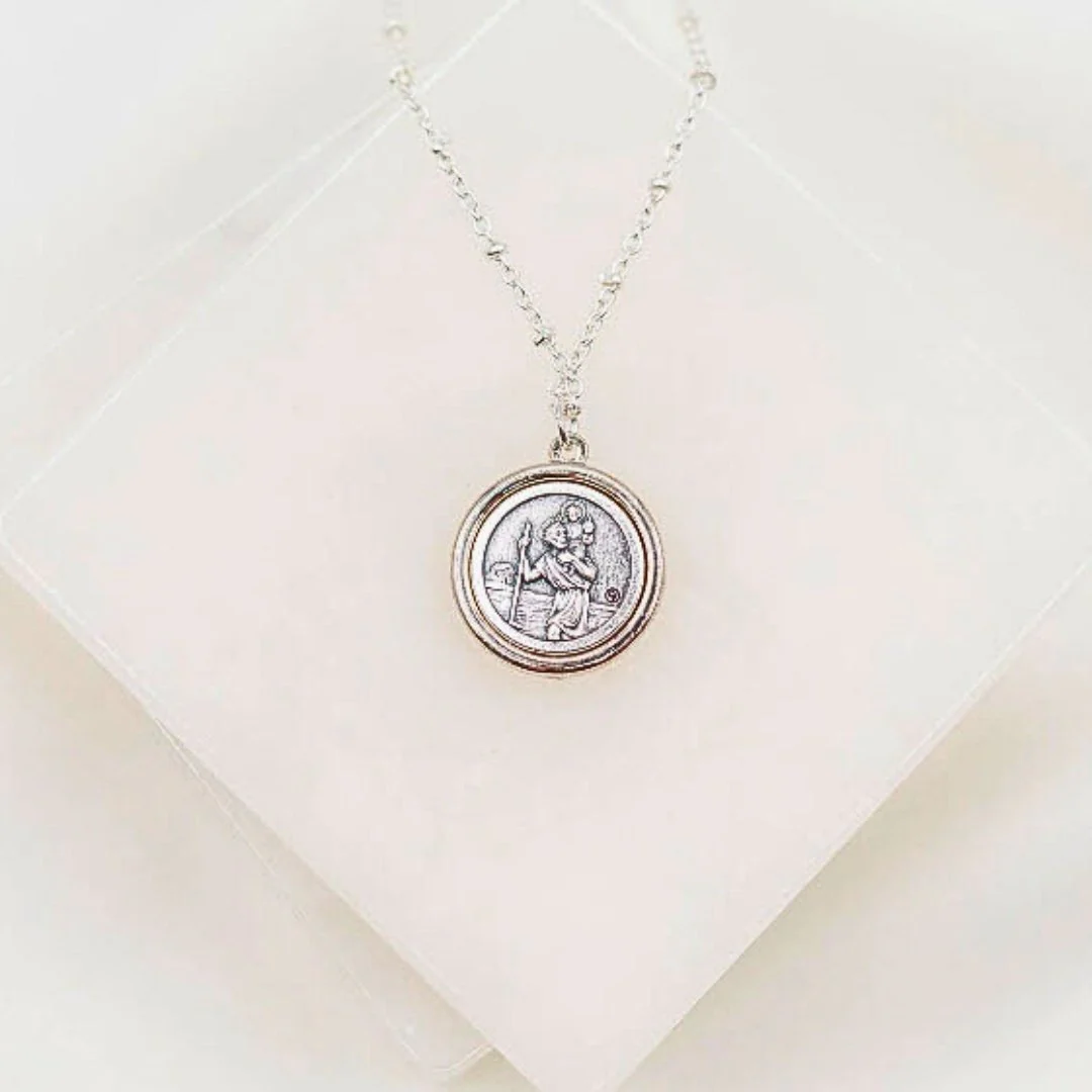 Silver-Plated Archangel Michael & Saint Christopher Protection Armor of Faith Necklace 26"+2 - Image 4