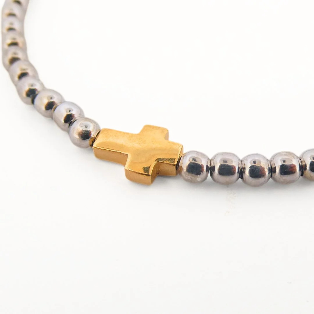 Silver Beaded Cross Bracelet 7.5"+1" - Image 4