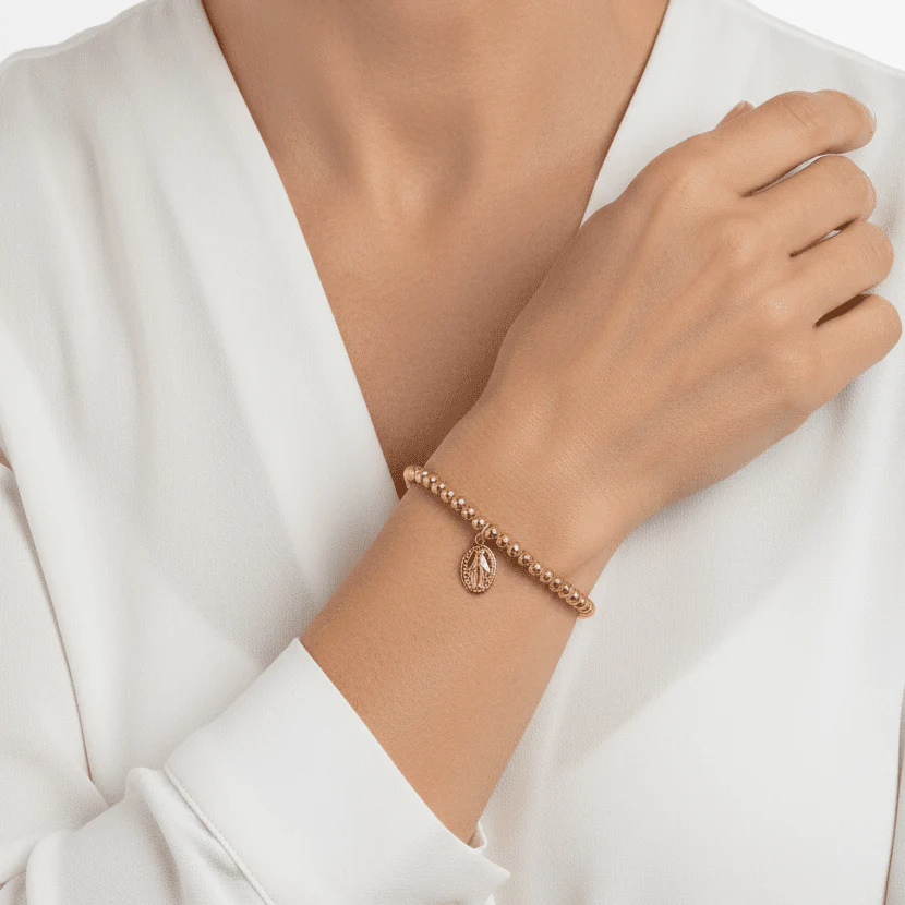 Gold-Plated Miraculous Medal Beaded Chain Bracelet — Adjustable - Image 2