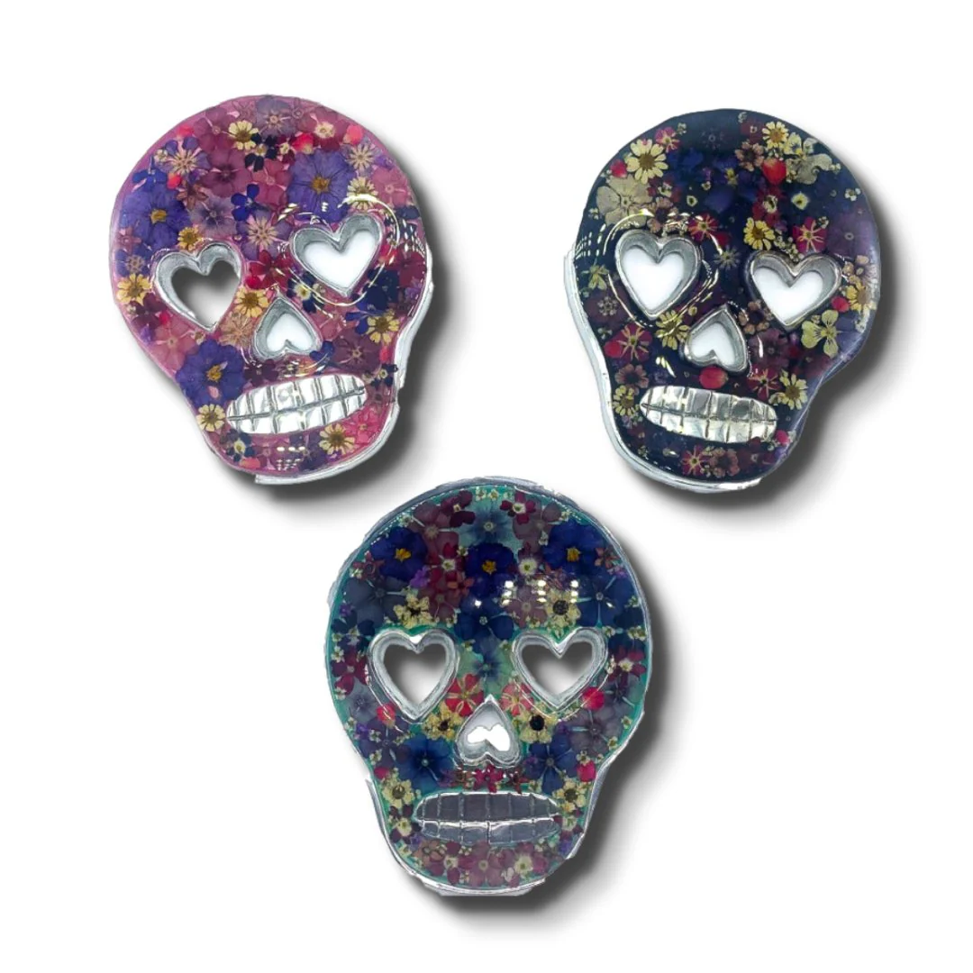 Calavera Wall Ornament w/ Pressed Flowers 5" x 3.5" - Image 3