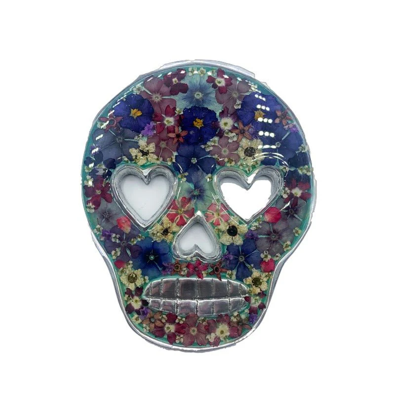 Calavera Wall Ornament w/ Pressed Flowers 5" x 3.5" - Image 4