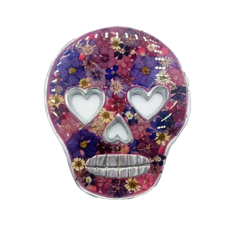 Calavera Wall Ornament w/ Pressed Flowers 5" x 3.5" - Image 5