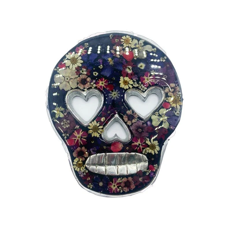 Calavera Wall Ornament w/ Pressed Flowers 5" x 3.5" - Image 6