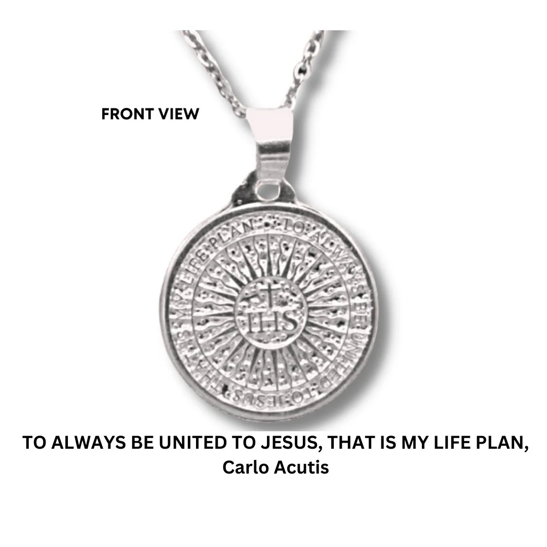 Silver Saint Carlo Acutis Medal Necklace 18-inch - Image 3