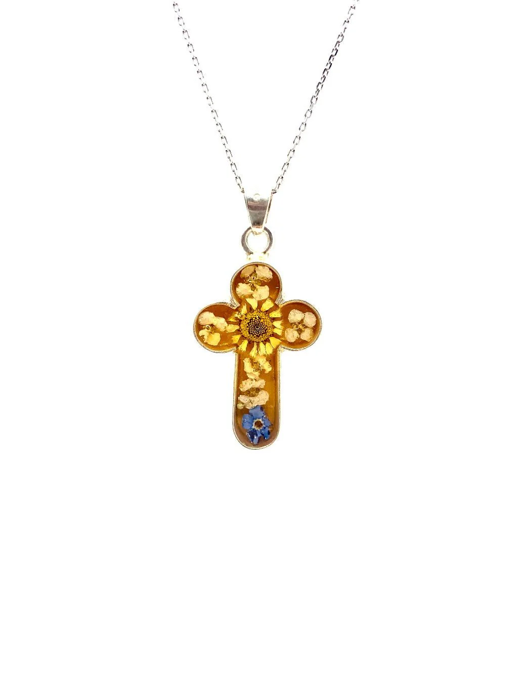 Clover Cross Necklace w/ Pressed Flowers 18-inch - Image 3