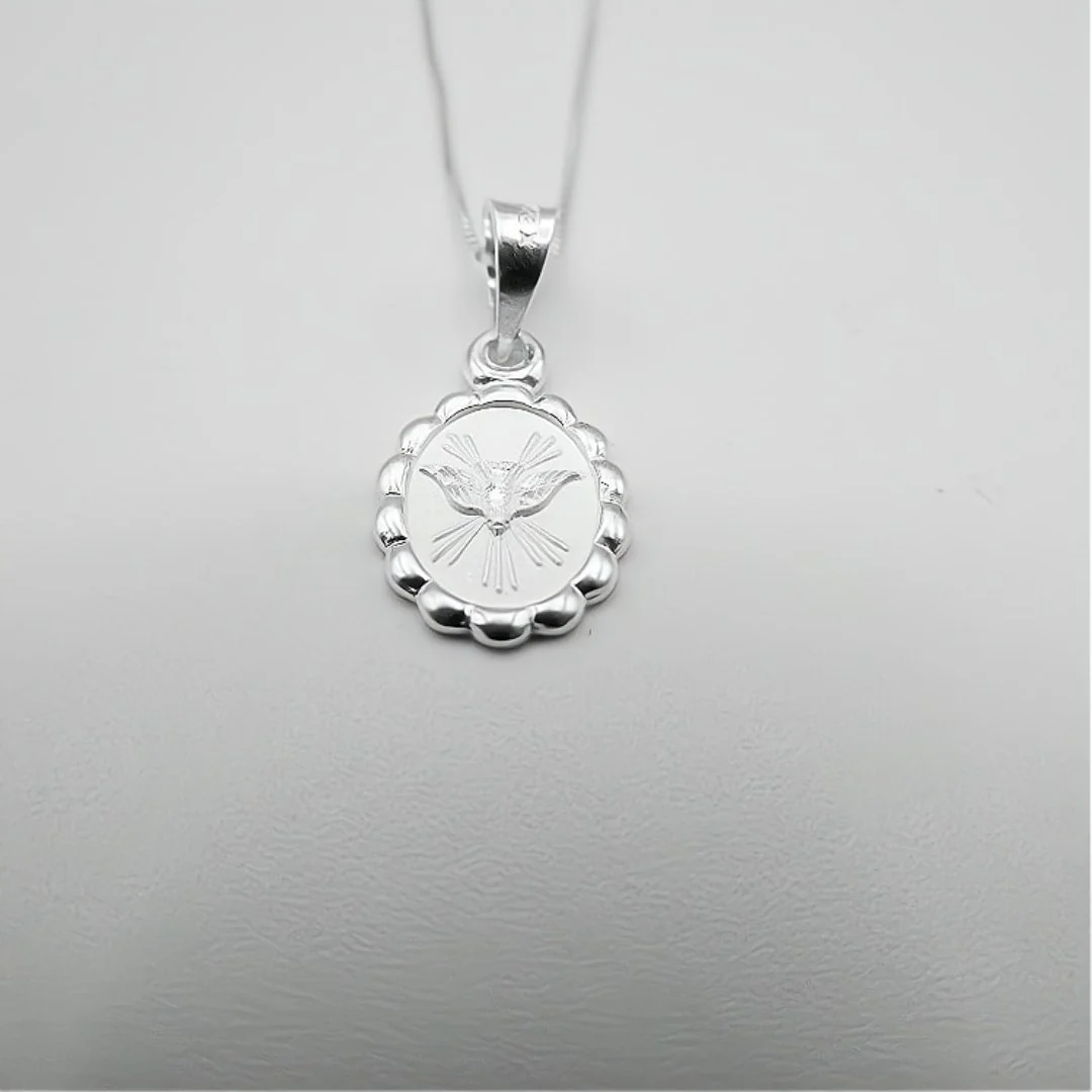 Silver Holy Spirit Oval-Pendant Necklace 18-inch - Image 3