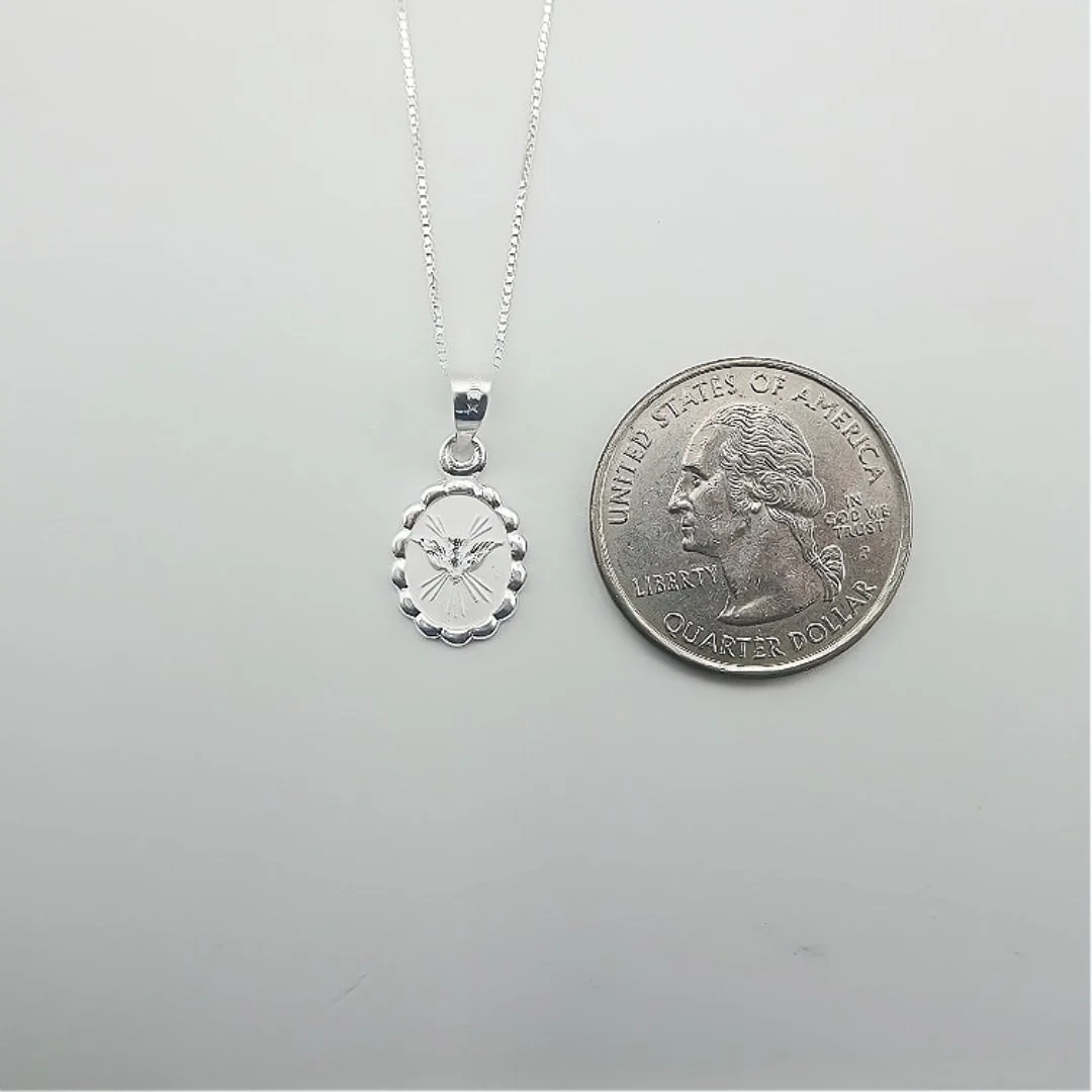 Silver Holy Spirit Oval-Pendant Necklace 18-inch - Image 4