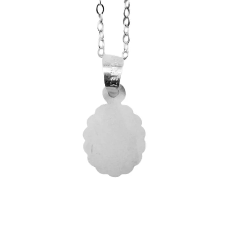 Silver Holy Spirit Oval-Pendant Necklace 18-inch - Image 5