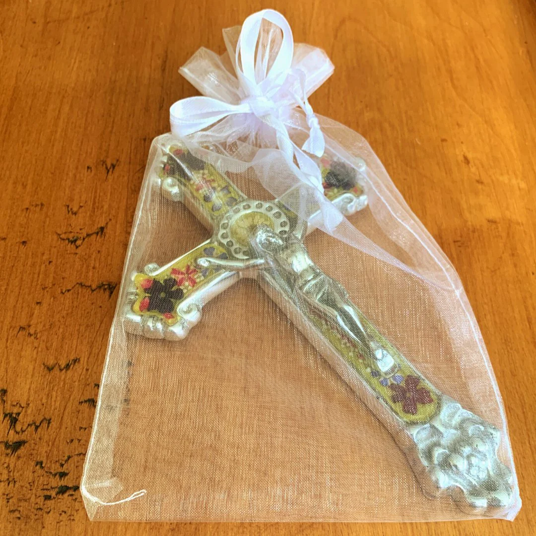 Baroque Wall Small Crucifix w/ Pressed Flowers 7.5" - Image 11