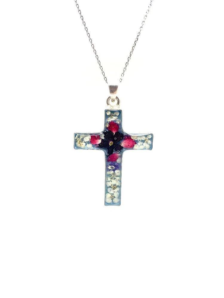 Cross Necklace w/ Pressed Flowers 18-inch - Image 2