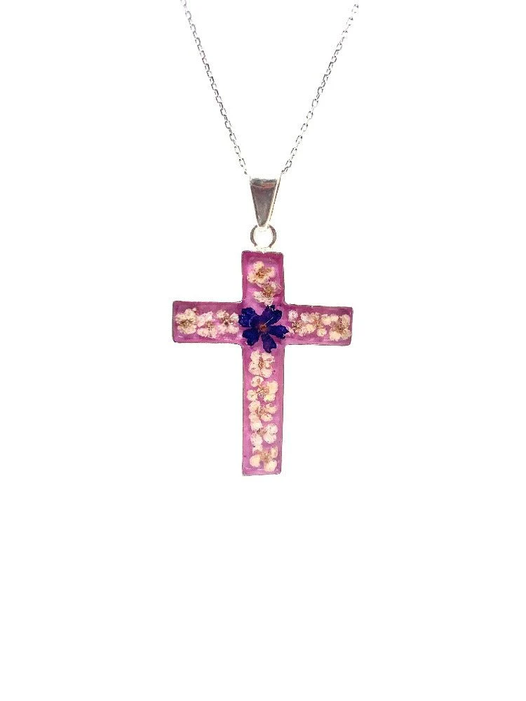 Cross Necklace w/ Pressed Flowers 18-inch - Image 3