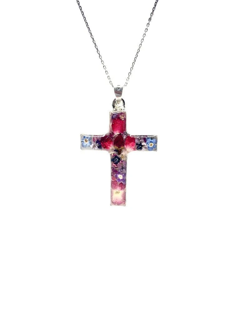 Cross Necklace w/ Pressed Flowers 18-inch - Image 4