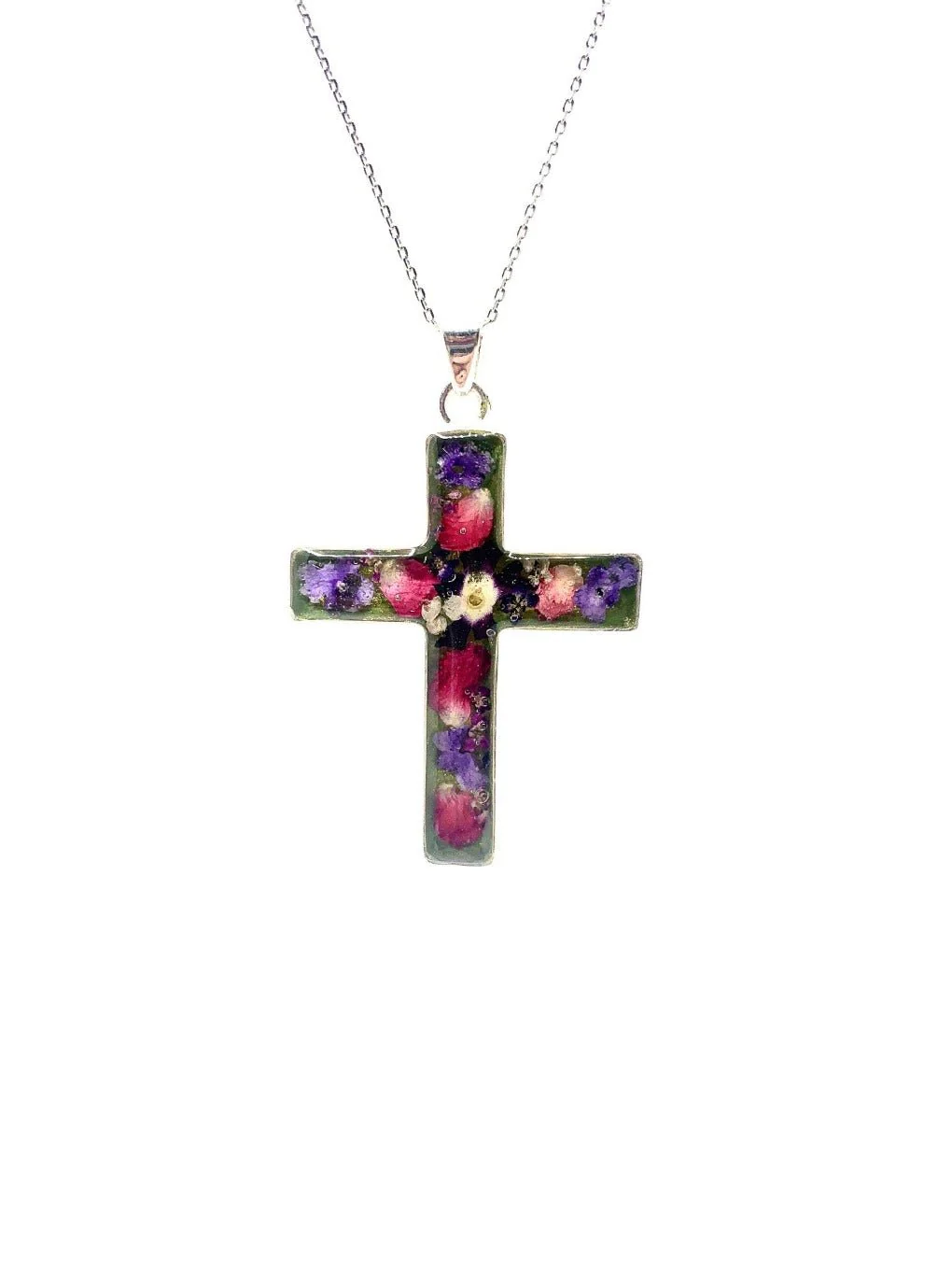 Cross Pendant w/ Pressed Flowers II 18-inch - Image 7