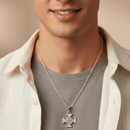 Silver Saint Benedict Medal Cross Necklace 18-inch - Image 5