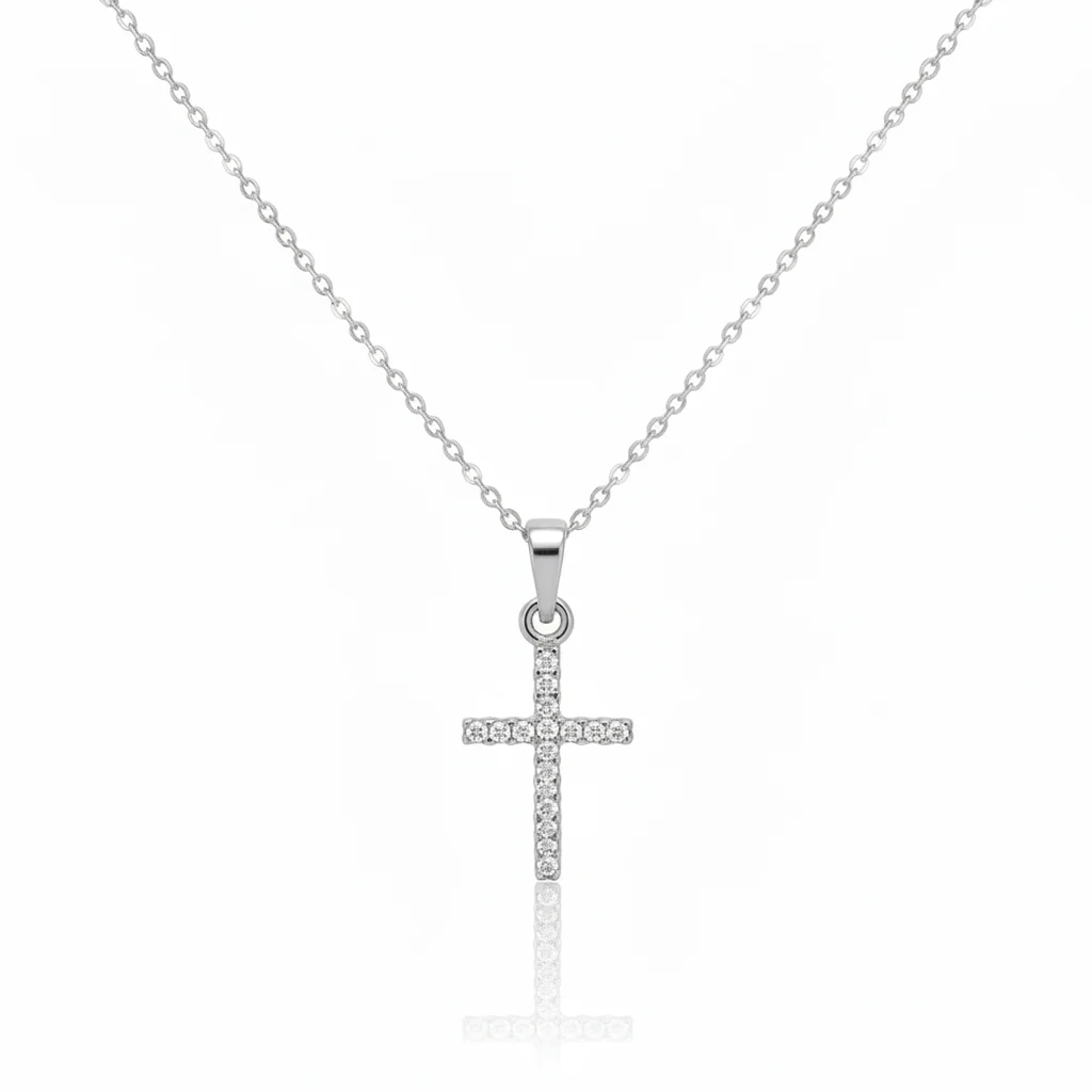 Silver Cross Necklace w/ Clear Zirconias 18-inch