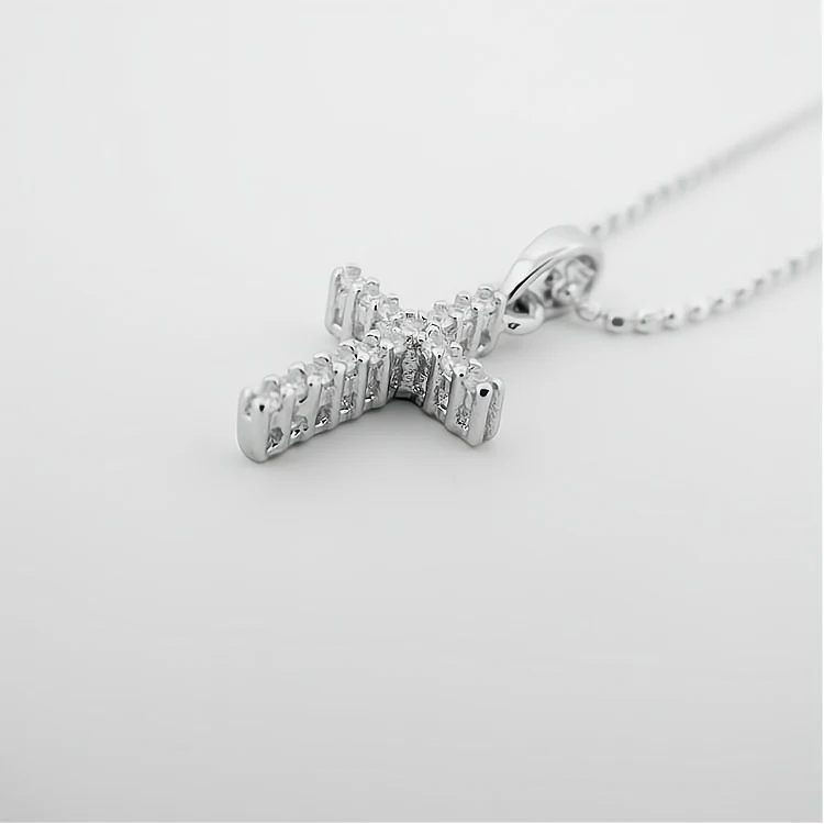 Silver Cross Necklace w/ Clear Zirconias 18-inch - Image 3