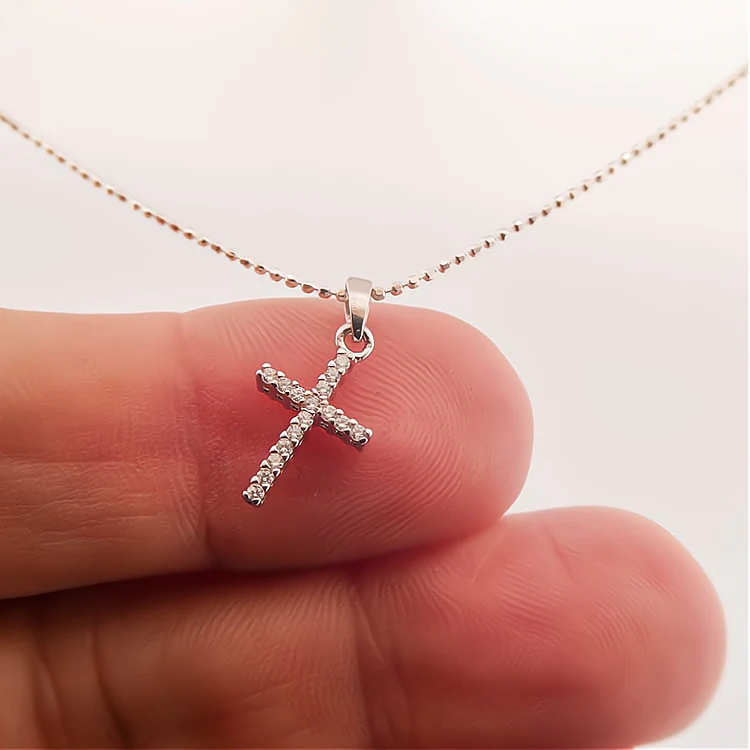 Silver Cross Necklace w/ Clear Zirconias 18-inch - Image 4